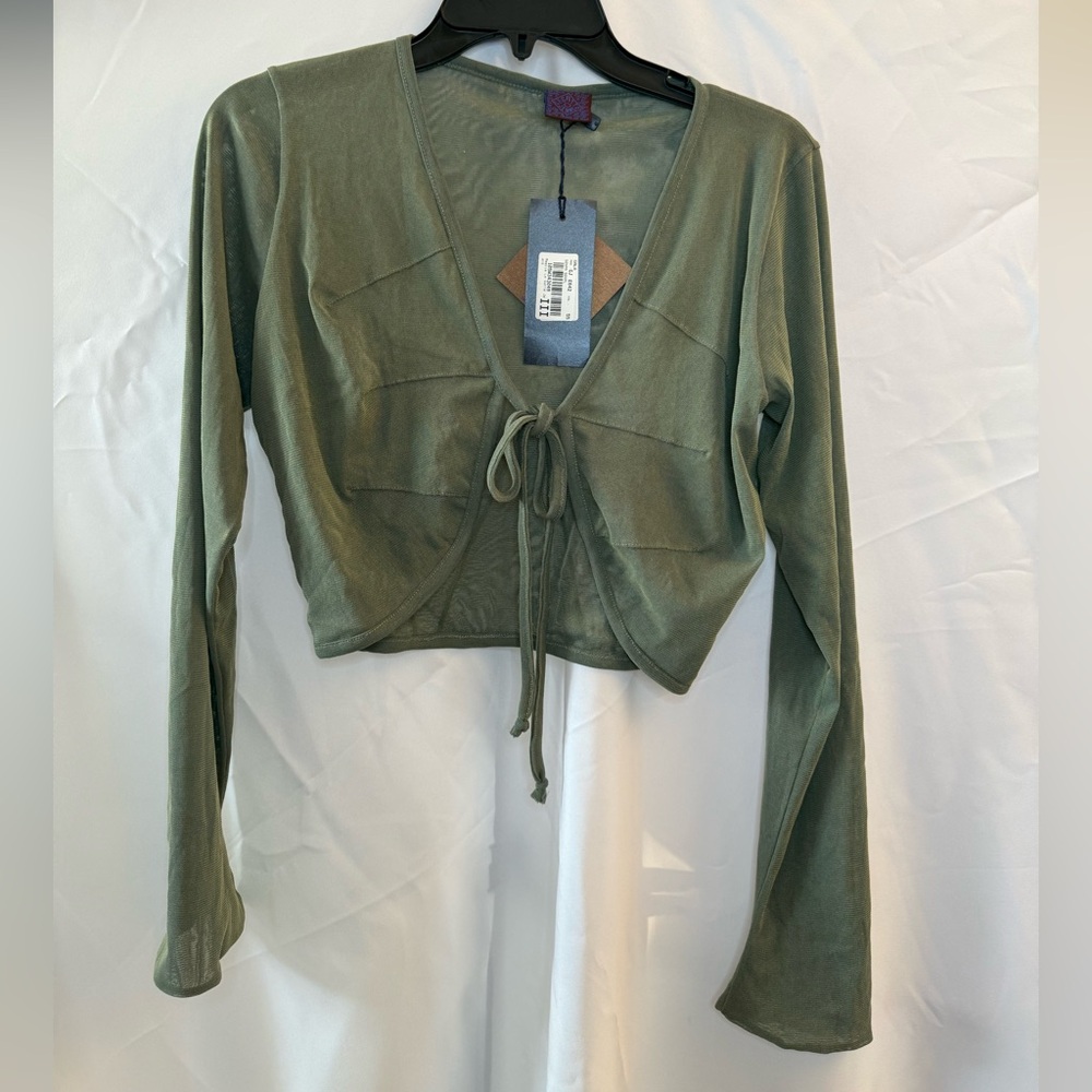 Le Gatte Jeans Gala Elegant Olive Long Sleeve Tie-Front Blouse